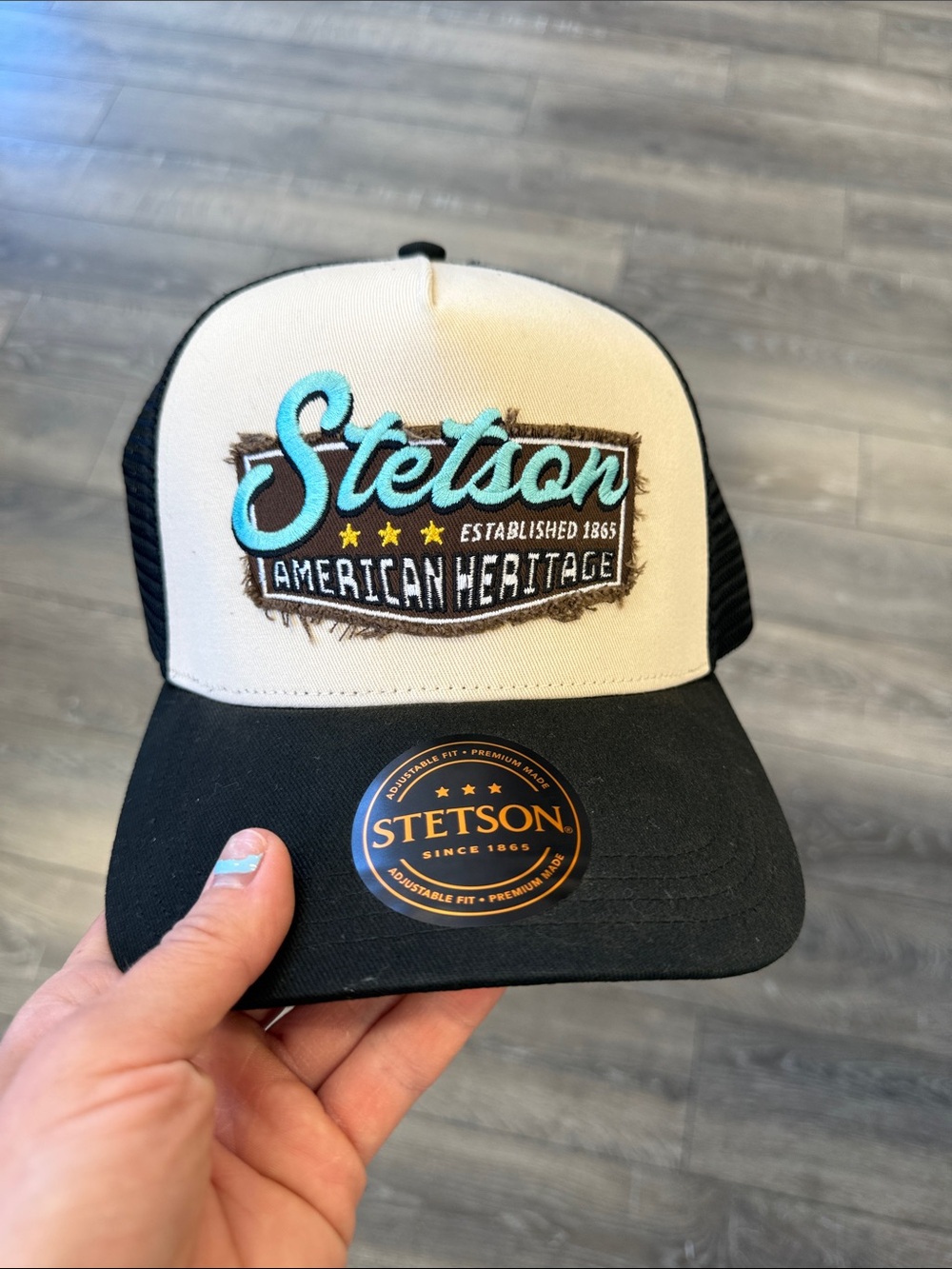 Stetson Black, White & Teal Mesh Trucker Cap - American Heritage Patch
